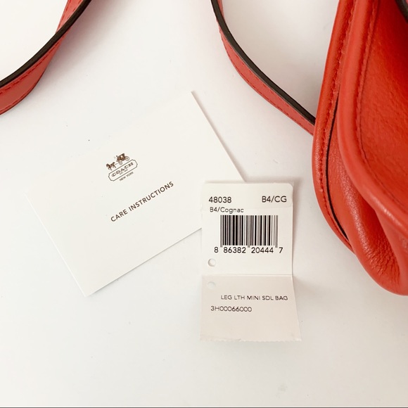 COACH Leather Crossbody Purse Mini Saddle Bag Red - Picture 4 of 8